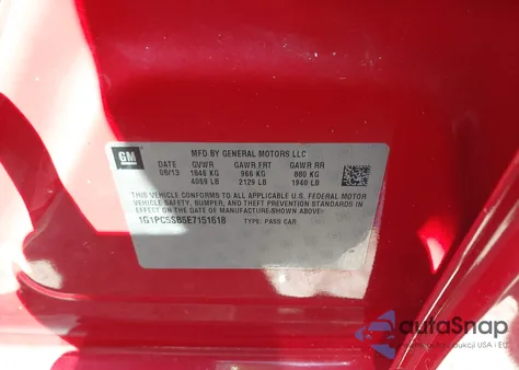 2014 Chevrolet Cruze 1Lt Auto из США, поврежденный, VIN 1G1PC5SB5E7151618